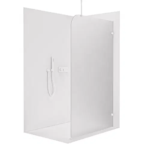 Sprchové dvere CERANO - Sprchová zástena Walk-in Orbis Top Round - Pravá - 8 mm - guľatá vzpera - biela matná, mliečne sklo - 120x200 CER-999956