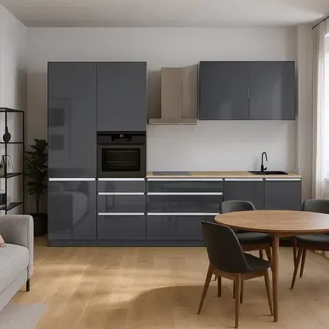 Kuchynské linky KONDELA Asti 330 kuchynská linka 330 antracit extra vysoký lesk / antracit