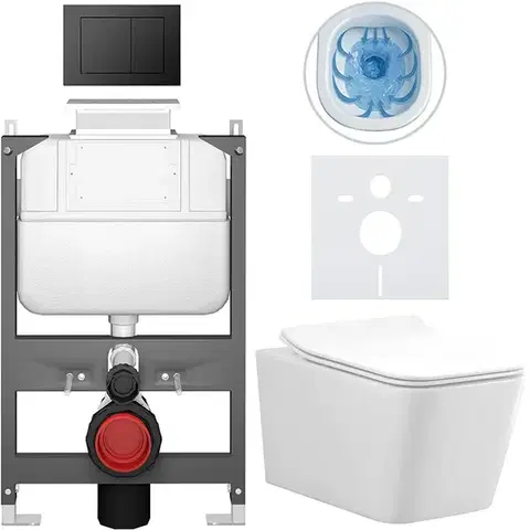 Záchody CERANO - Kompletný WC set Basic/Forte - biela lesklá - WC tlačidlo Maxio/Čierna - ovládanie zhora - predstenová inštalácia - 51x36 CER-8050BD86125