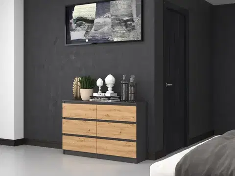 Komody a skrinky Široká komoda so zásuvkami WALMA M6 120, antracit/ dub artisan