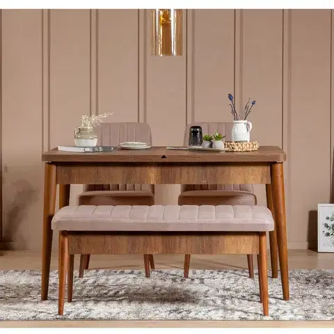 Jedálenské sety Jedálenský set s rozkladacím stolom a stoličkami (4 kusy) Vina 0900 - Walnut Stone
