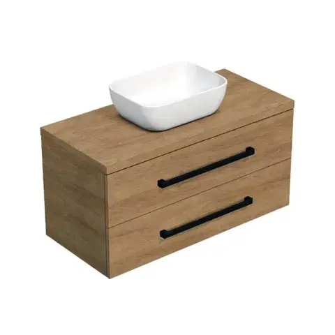 Kúpeľňový nábytok Kúpeľňová skrinka s čiernou úchytkou a krycou doskou SAT Cube Way 100x47,5x46 cm dub Hickory mat CUBE46C1003DHSAT45 CUBE46C1003DHSAT45