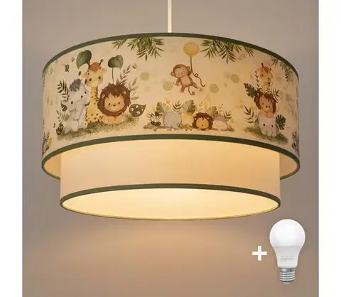 Svietidlá BRILAGI-LED Detský závesný luster na lanku BOBO 1xE27/60W/230V pr.40cm krém./zelená/džungľa 8590828051282