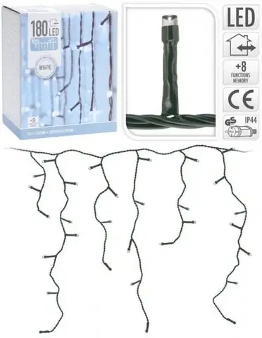 Vianočné osvetlenie Kinekus Svetlo vianočné cencúle 180 LED studené biele, 6 m, s funkciami, vonkajšie / vnútorné