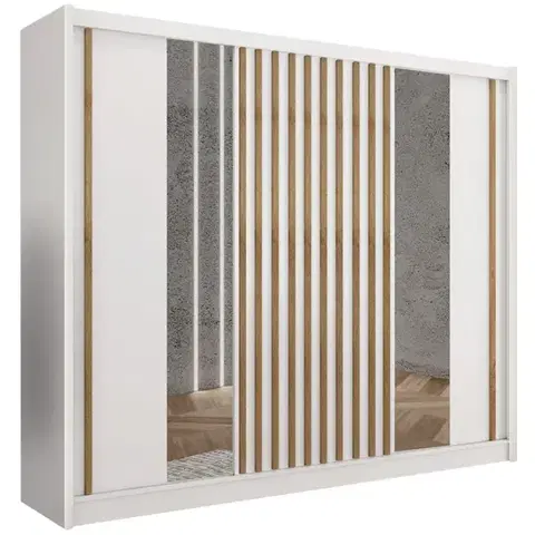 Šatníkové skrine Skriňa Ladder 250 biela/lamely dub craft