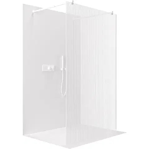 Sprchové dvere CERANO - Sprchová zástena Walk-in Onyx Duo Ľ/P - 8 mm - okrúhla vzpera - biela matná, ryhované sklo - 90x200 CER-8050BD2240