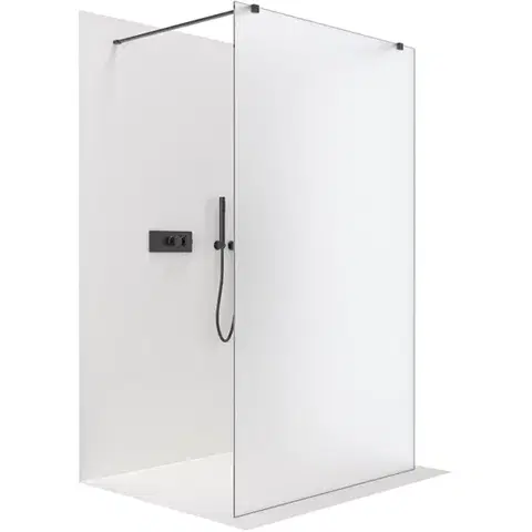 Sprchové dvere CERANO - Sprchová zástena Walk-in Onyx Duo Ľ/P - 8 mm - hranatá vzpera - čierna matná, mliečne sklo - 60x200 CER-8050BD1889