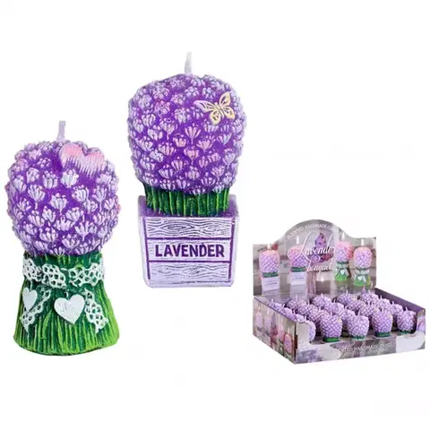 Vybavenie a dekorácie bytu Sviečka Lavender Bouquet zdobená kytica + črepník  mom 20 ks