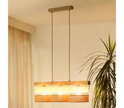 Svietidlá BRILAGI - Luster na lanku FOREST 3xE27/15W/230V borovica/béžová/krémová 5903240292202