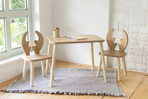 Doplnky do detskej izby Kid's Table Set Deer Two Chair Set - Brown