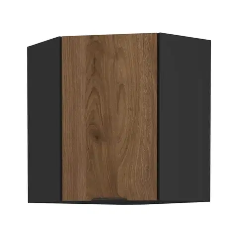 Kuchynské horné skrinky KONDELA Menzo 60x60 GN-72 1F horná rohová kuchynská skrinka čierna / orech