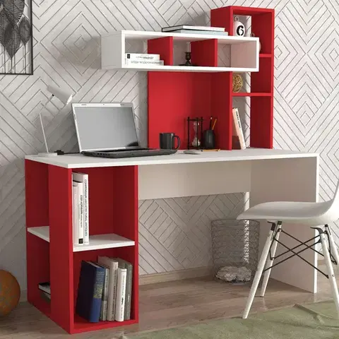 Písacie stoly LORA dizajnový písací stôl, biela/červená