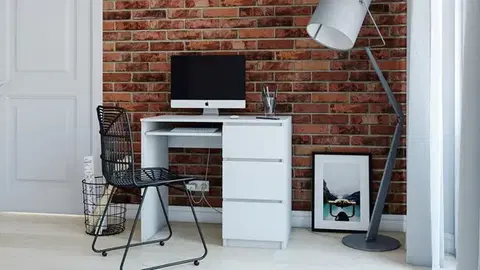 Písacie stoly MALI písací stolík so zásuvkami, biely, pravý