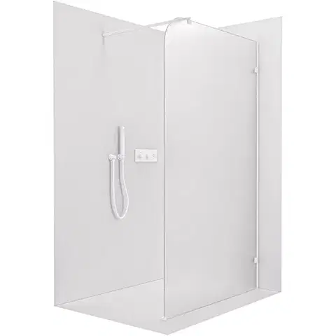 Sprchové dvere CERANO - Sprchová zástena Walk-in Orbis Round - Pravá - 8 mm - guľatá vzpera - biela matná, mliečne sklo - 150x200 CER-999935
