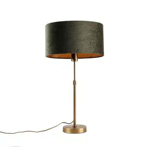 Stolné lampy Stolná lampa bronzová s oválnym zamatovým tienidlom zelená 35cm - Parte