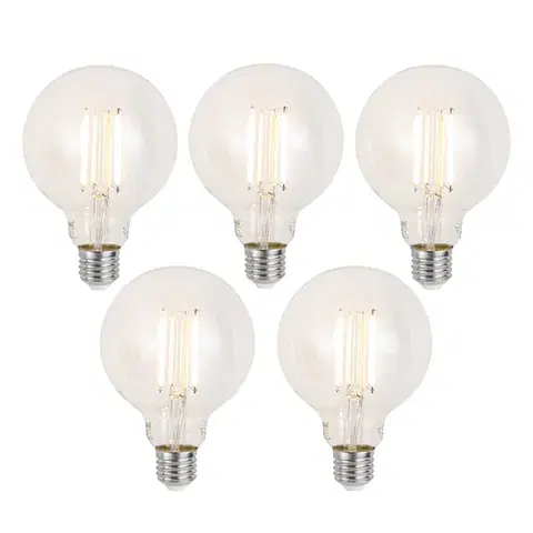 LED osvetlenie Sada 5 ks Inteligentné stmievateľné LED žiarovky E27 G95 číre 7W 806lm 2700-6500K