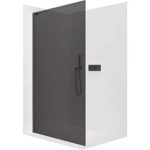 Sprchové dvere CERANO - Sprchová zástena Walk-in Onyx L-ľavá vzpera - 10 mm - čierna matná, grafitové sklo - 160x200 CER-8050BD73164