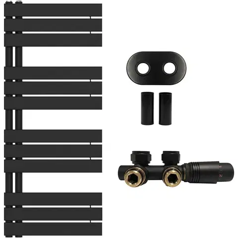 Doplnky do kúpeľne CERANO - Kúpeľňový radiátorový set Theo - ústredné vykurovanie - asymetrické pripojenie 50 mm - 575W - čierna matná - 1200x500 mm CER-663499