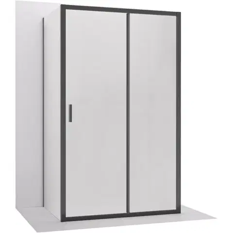 Sprchovacie kúty CERANO - Trojstenný sprchovací kút Varone LINE UL/P - 6 mm - čierna matná, mliečne sklo - 140x70 - posuvný CER-DY505-90218