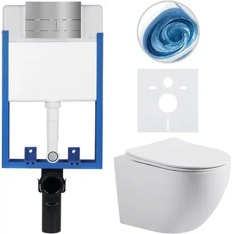 Záchody CERANO - Kompletný WC set Profi/Cesso - biela matná - WC tlačidlo Line/Nerez - na zamurovanie - 49x36 CER-8050BD84370