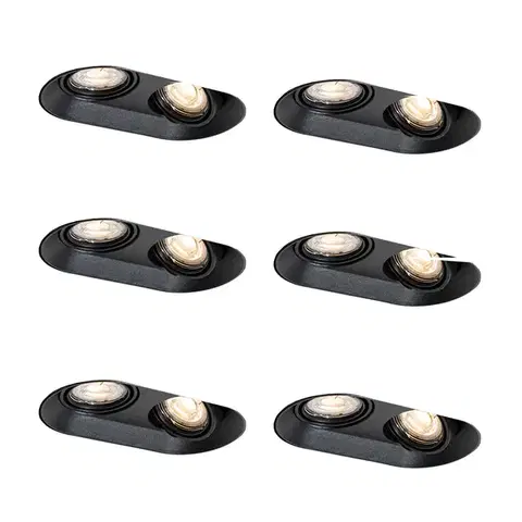 Zapustené svietidlá Sada 6 zaoblených zapustených bodových svetiel čierna GU10 50mm 2-svetlo - Hubs