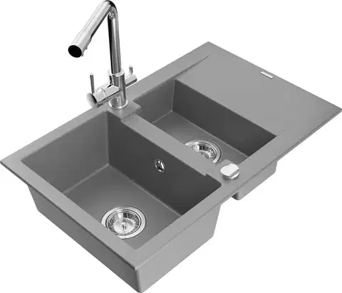 Kuchynské drezy MEXEN/S MEXEN/S - Gaspar granitový drez 1.5 s odkvapkávačom vrátane batérie Duero, šedá 6507-71-671600-00