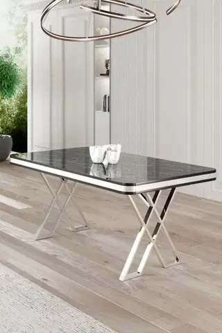 Jedálenské stoly Jedálenský stôl Vals - Black Marble, Chrome