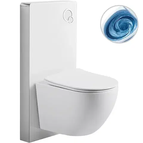 Záchody CERANO - Kompletný WC set Modul/Cesso - biela lesklá - integrované WC tlačidlo - pneumatický modul - 49x36 CER-979845