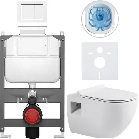 Záchody CERANO - Kompletný WC set Basic/Dure - biela lesklá - WC tlačidlo Maxio/Biela - ovládanie zhora - predstenová inštalácia - 51x35 CER-8050BD85881