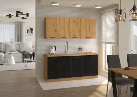 Kuchynské linky GRANDE kuchynská linka 180, dub Artisan/čierny mat