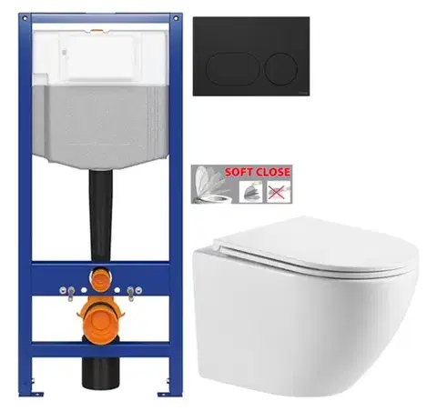 Závesné wc sety CERSANIT predstenový inštalačný systém s čiernym tlačidlom K97-0637 + WC INVENA LIMNOS /VÍROVÉ SPLACH/ WITH SOFT  se sedlem RIMLESS K97-526 0637 LI1