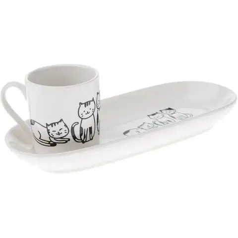 Hrnčeky a šálky Porcelánový hrnček s podtáckou Mačky 90 ml