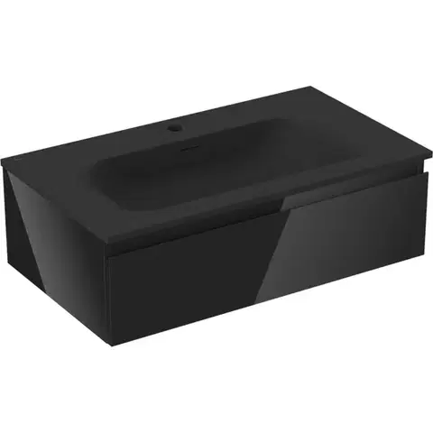 Kúpeľňový nábytok MEXEN/S - Orio kúpeľňová skrinka 80 cm s umývadlom Vela, 1 šuplík, čierna lesk/čierna mat 91A10-08023-1-BF70-W23M71