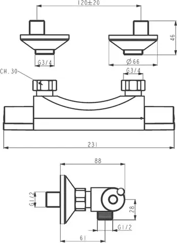 Kúpeľňové batérie NOVASERVIS - Sprchová termostatická batéria 120 mm Aqualight chróm 2564/1,0