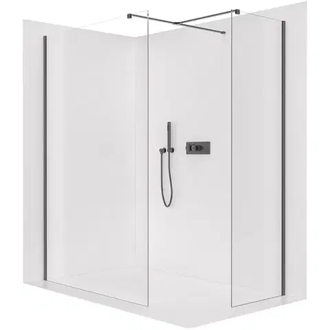 Sprchové dvere CERANO - Sprchová zástena Walk-in Onyx TL/P - 8 mm - hranatá vzpera - čierna matná, transparentné sklo - 120x100x200 CER-8050BD2894