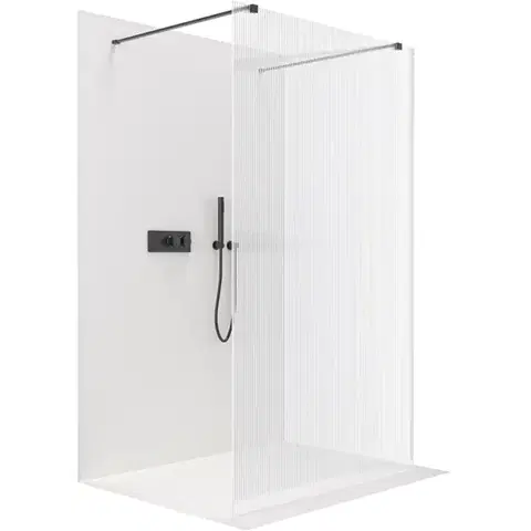 Sprchové dvere CERANO - Sprchová zástena Walk-in Onyx Duo Ľ/P - 8 mm - hranatá vzpera - čierna matná, ryhované sklo - 60x200 CER-8050BD1913