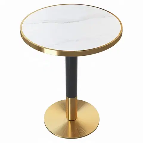 Jedálenské stoly KONDELA Oren jedálenský bistro stôl 80 cm vzor biely mramor / čierna / zlatá