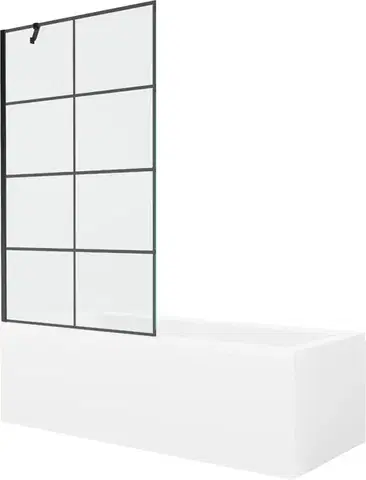 Sprchové dvere MEXEN/S - Cubik obdĺžniková vaňa 170 x 70 cm s panelom + vaňová zástena 100, čierna vzor 550317070X9510007077