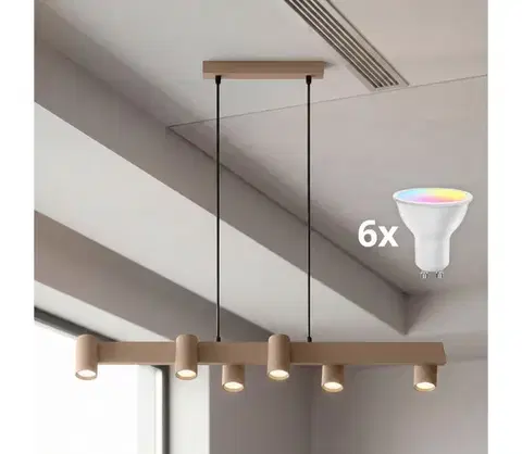 Svietidlá BRILAGI - LED RGBW Stmievateľný luster na lanku SELE 6xGU10/6,5W/230V béžový BG5273+AI2323