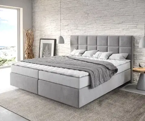 Postele Boxspring DELIFE Boxspring posteľ Dream-Fine 180×200 cm mikrovlákno sivá s matracom a topperom