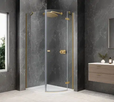 Sprchové dvere POLYSAN - GLOBE GOLD MATT štvrťkruhová sprchová zástena 800x900, číre sklo, pravé GB2890RG