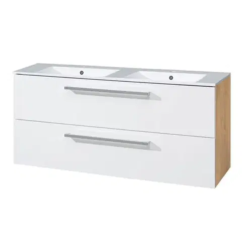Kúpeľňový nábytok Mereo Bino, kúpeľňová skrinka s keramickým umývadlom 121 cm, biela/dub CN673
