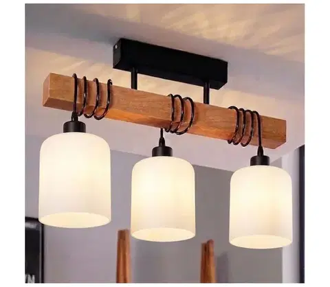 Svietidlá BRILAGI - Prisadený luster WOOD GLASS 3xE27/60W/230V borovica/čierna/biela EG44074+3xNSTK7006