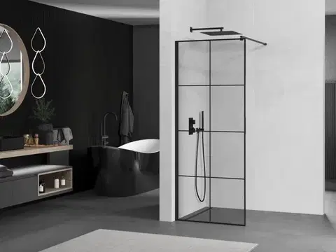 Sprchovacie kúty OLSEN SPA - Walk-in sprchovací kút ALBOX BLACK - FARBA rámu - Čierna, Rozmer A - 80, Rozmer C - 195, Smer zatvárania - Univerzálne Ľavé / Pravé, Výplň - Maľované bezpečnostné sklo - 6 mm OLBALBO80BC