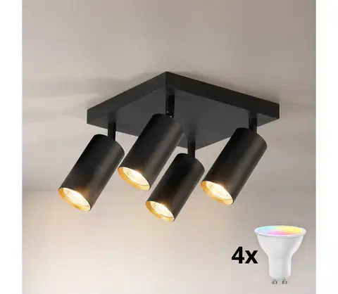 Svietidlá Brilagi - LED RGBW stmievateľné bodové svietidlo SELE SQUARE 4xGU10/6,5W/230V čierna/zlatá BG5264+4xAI0589