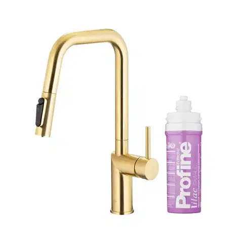 Kuchynské batérie KFA - Duero pure style, filtrujúca, s otočnou výtokovou armatúrou, PVD brúsené svetlé zlato + profine lilac s 6623-315-39