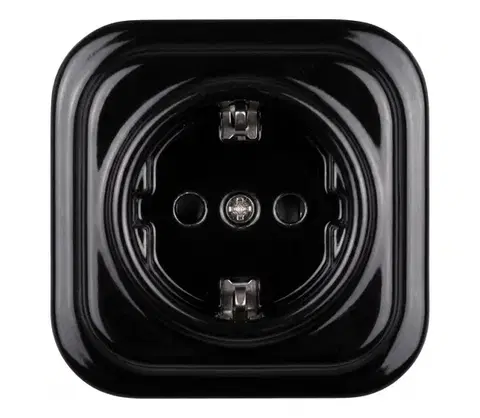 Predlžovacie káble Elhard - Keramická retro domová zásuvka so rámikom SCHUKO 230 V, čierna EF0032+EF0031