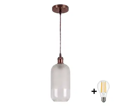 Svietidlá BRILAGI - LED luster na lanku RETRO GLASS 1xE27/60W/230V pr. 14 cm medená/biela NSTK7777+AI0179