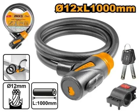 Zámky na bicykel INGCO Zámok na bicykel 12x1000mm na kľúč INGCO KLC