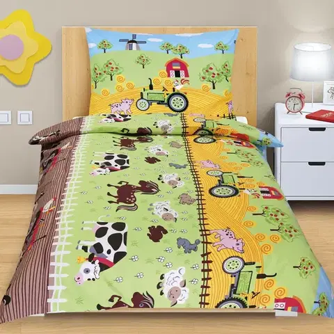 Obliečky Bellatex Detské bavlnené obliečky Junior Farma, 140 x 200 cm, 70 x 90 cm, 140 x 200 cm, 70 x 90 cm